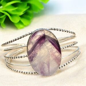 Amethyst Gemstone Cuff Bracelet .925